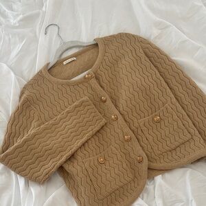 Lily and Lala Women's Tan Button-Up Sweater